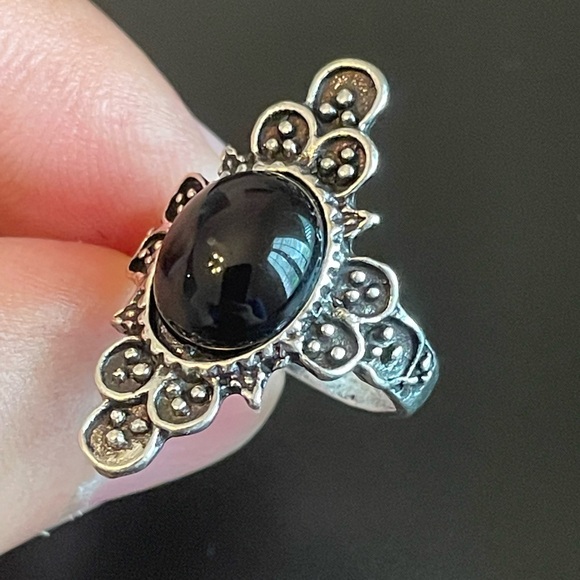Vintage black onyx stone ring size 6 - Picture 6 of 9